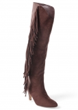 Venus Faux-Suede Fringe Boots in Brown
