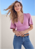 Venus Flutter Sleeve Wrap Top in Orchid