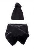 Venus Faux-Fur Scarf Beanie Set in Black