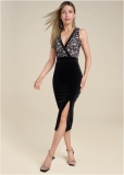 Venus Velvet Lace Bodycon Dress - Black & Nude