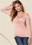Venus Draped Sleeve Top in Light Pink