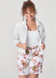 Venus Plus Size Rolled Cuff Shorts - White Multi