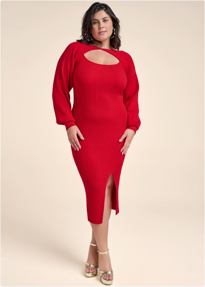 Venus Red SWEATER DRESS WITH SHRUG