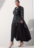 Venus High-Low Faux-Leather Trench Coat in Black