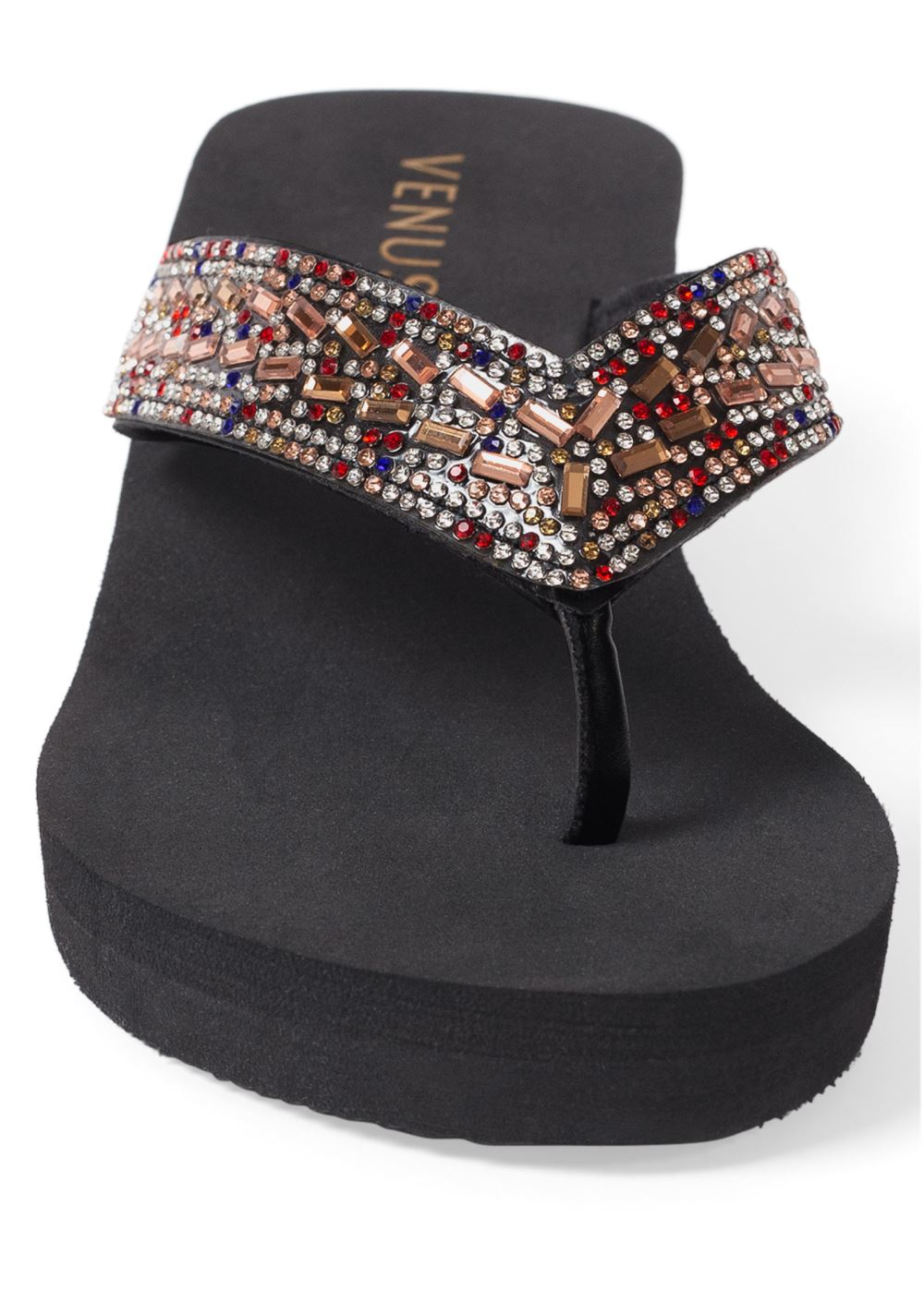 Venus Embellished Thong Sandals in Black