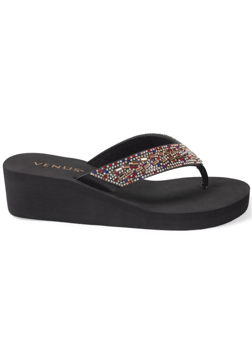Venus Embellished Thong Sandals in Black