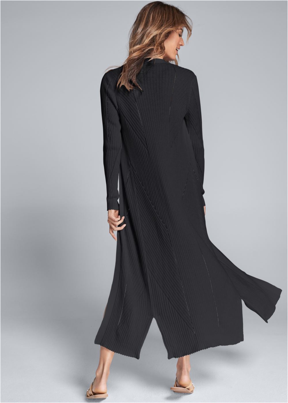 Venus VENUS | Long Ribbed Duster in Black