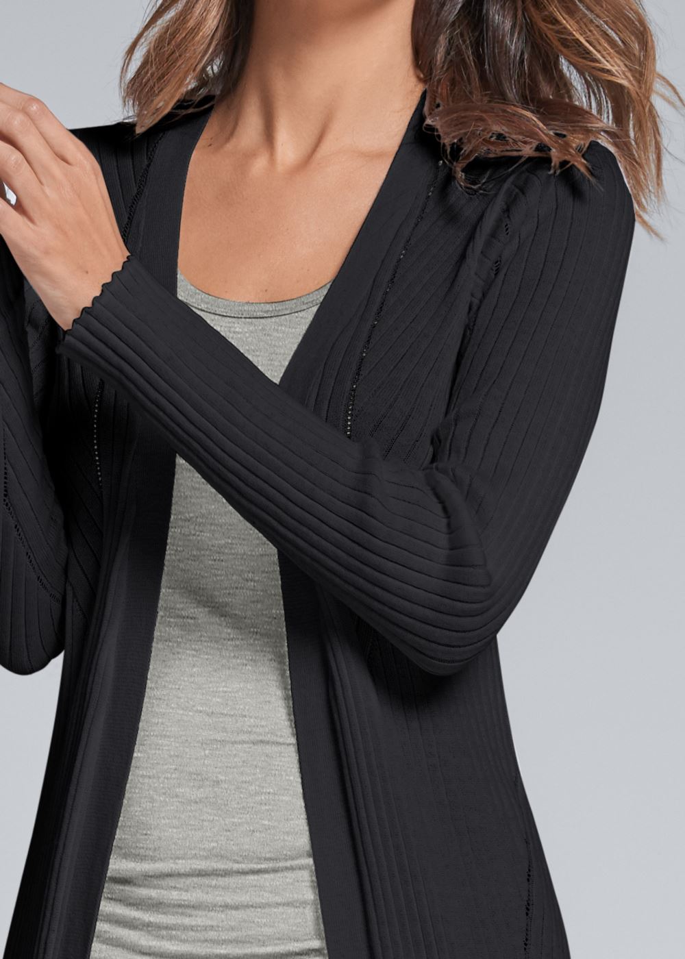 Venus VENUS | Long Ribbed Duster in Black