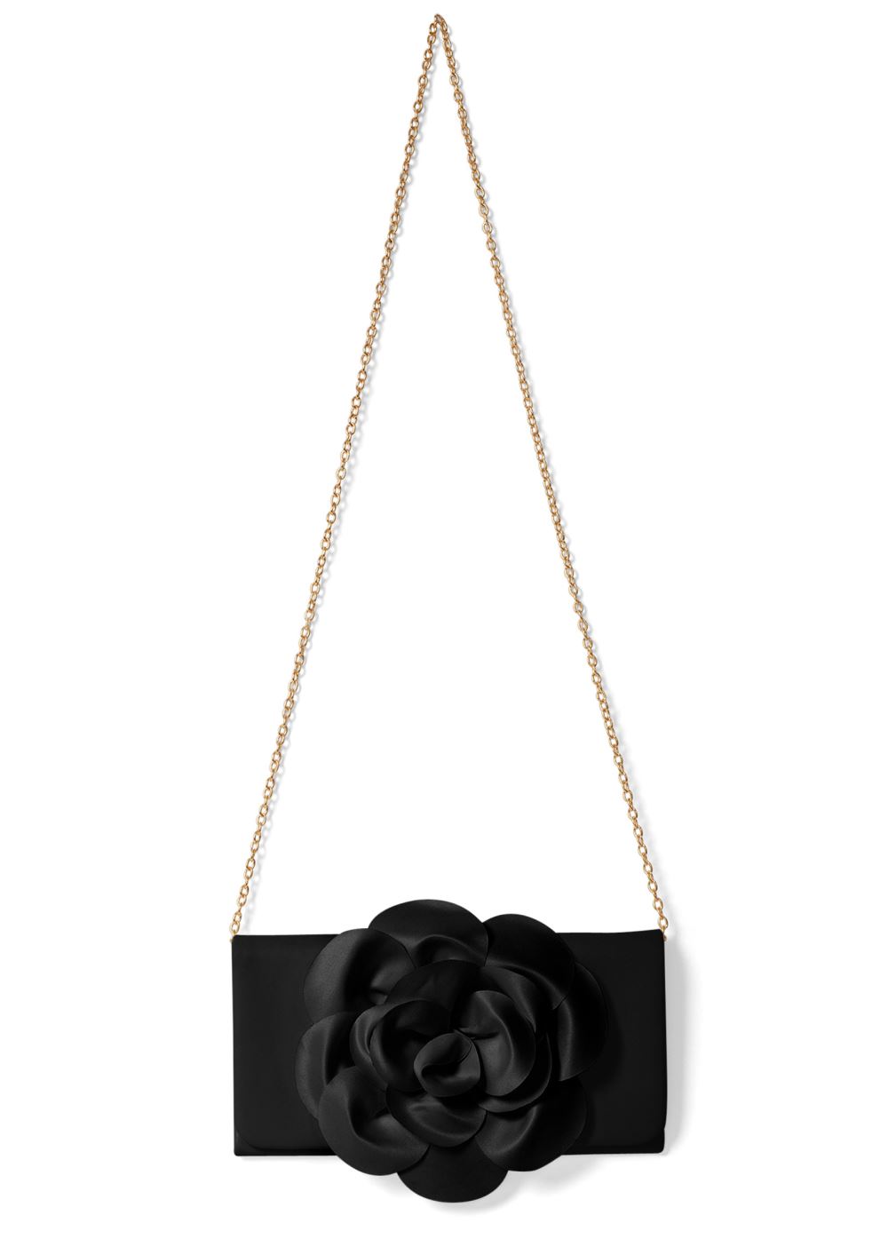 Venus Floral Applique Clutch in Black