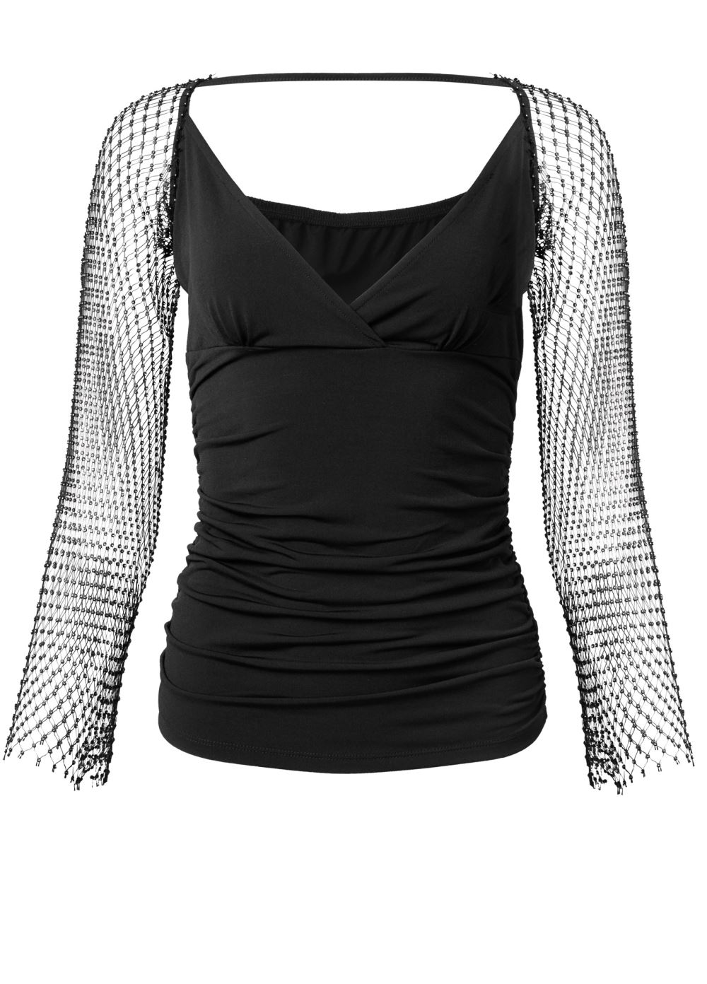 Venus Embellished Sleeve Detail Top in Black