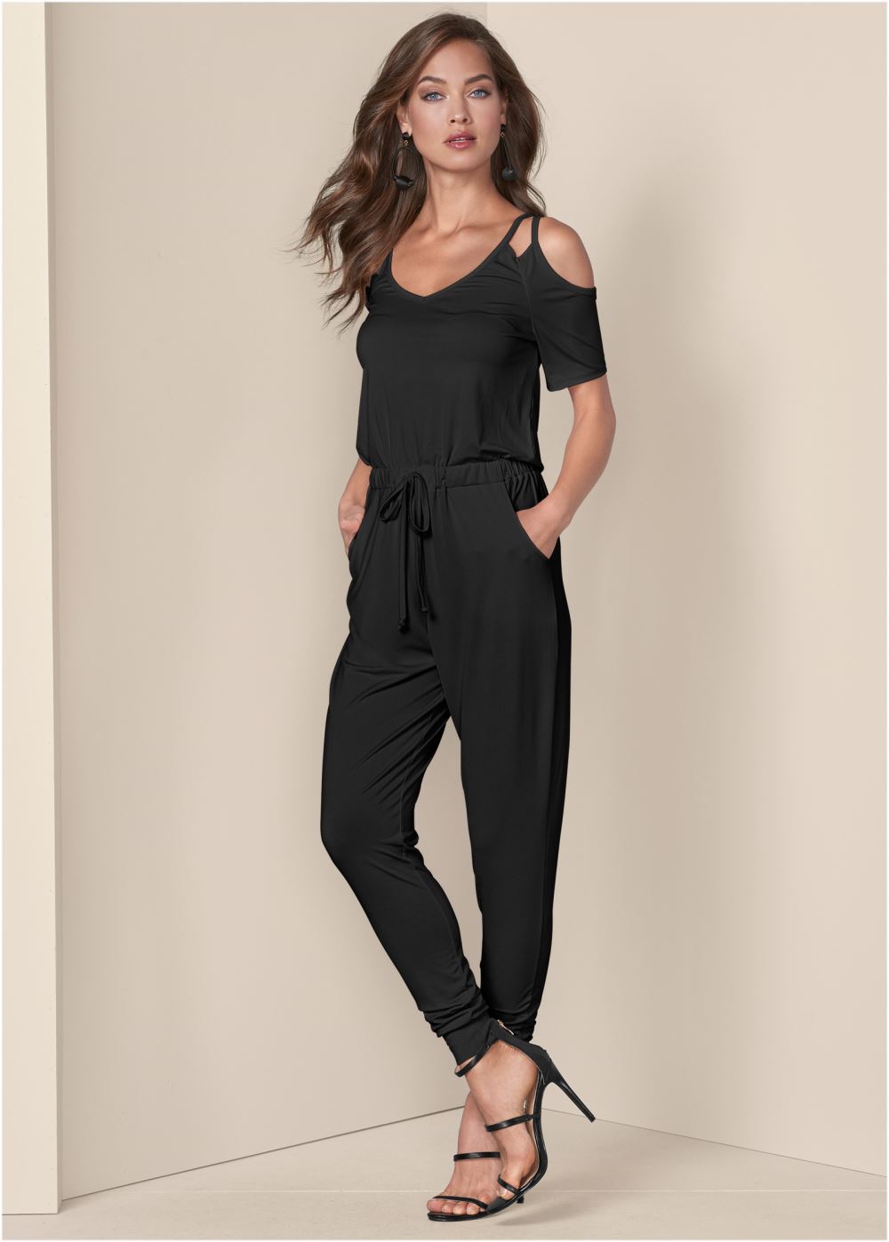 Venus Cold-Shoulder Jumpsuit in Black