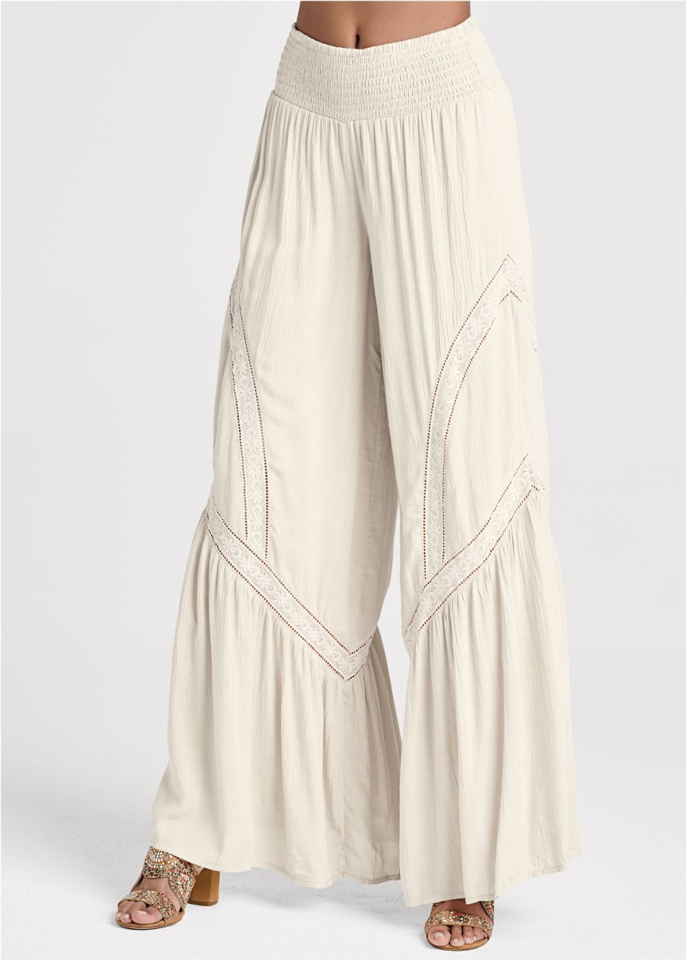 Venus Lace Detail Wide Leg Pants in White