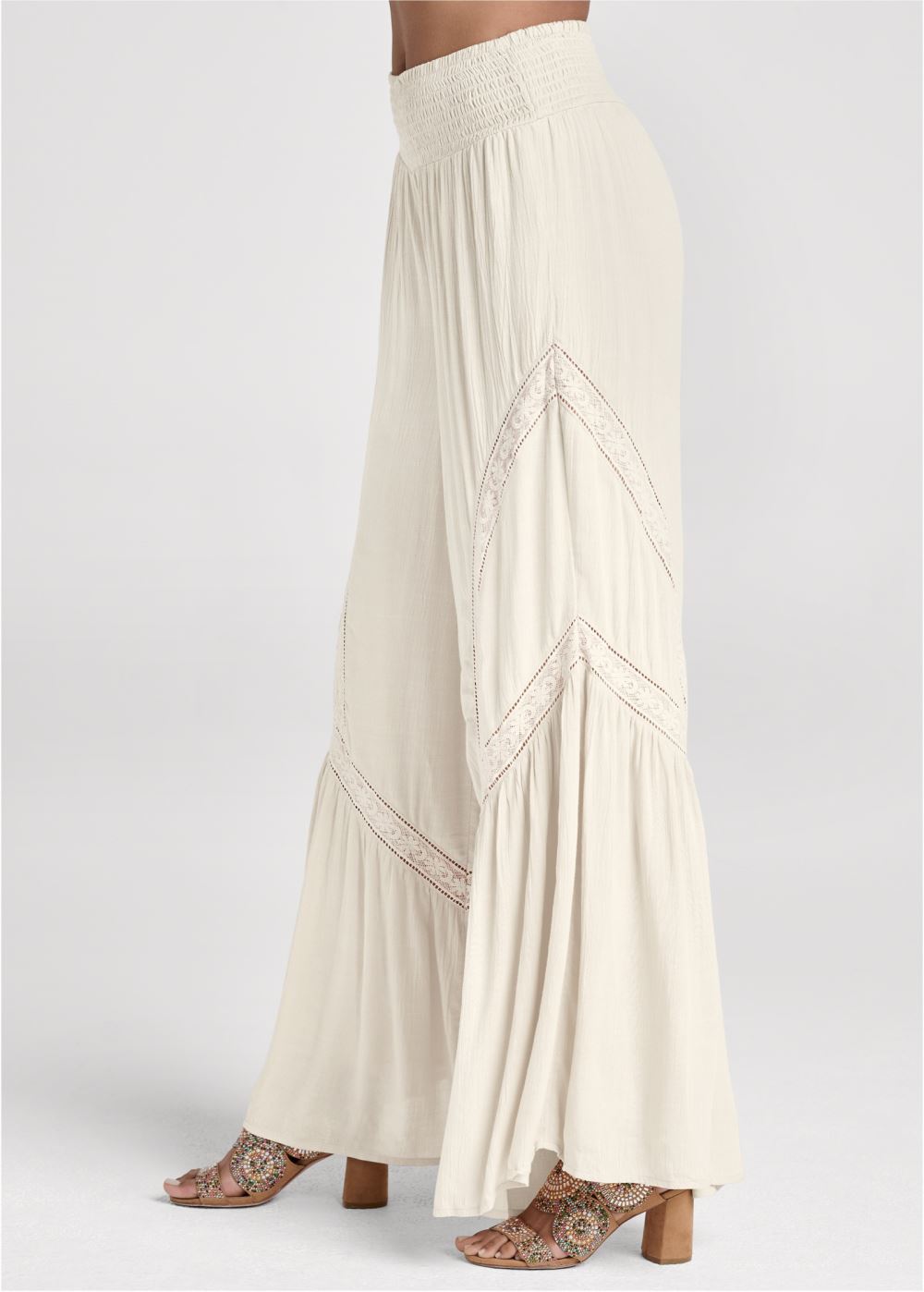 Venus Lace Detail Wide Leg Pants in White