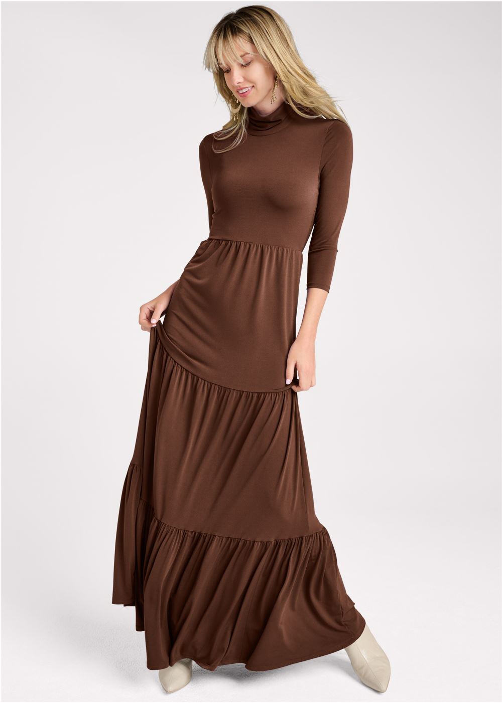Venus Open Back Tiered Long Dress - Brown