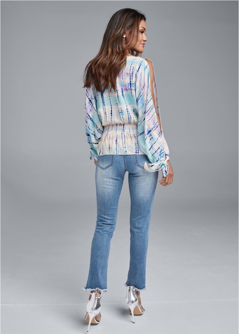 Venus Tie Dye Cold-Shoulder Top in Cream Multi