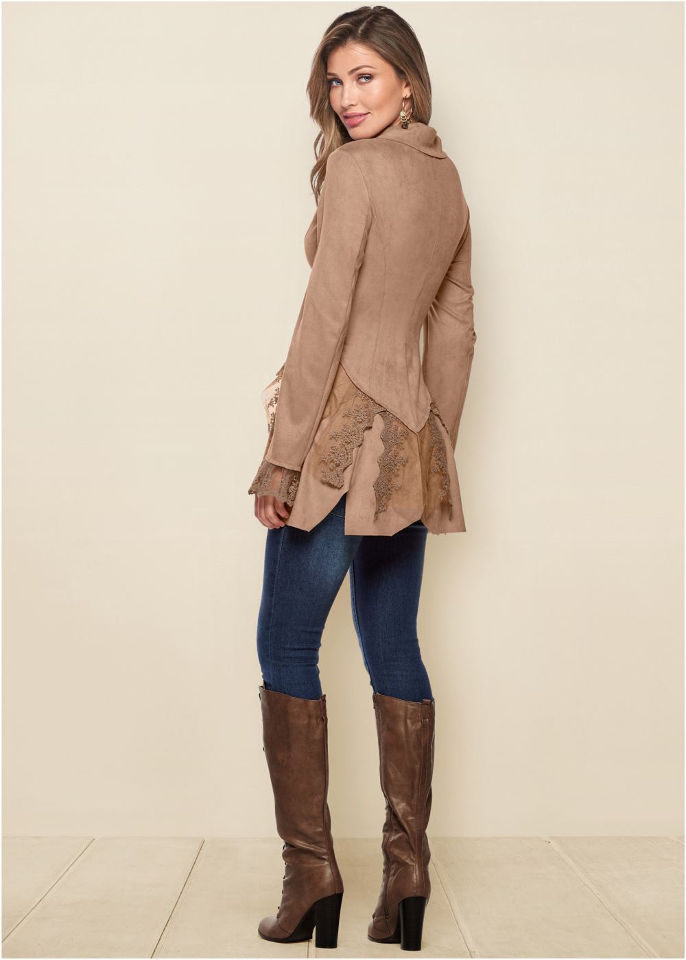 Venus Faux-Suede And Lace Jacket in Tan