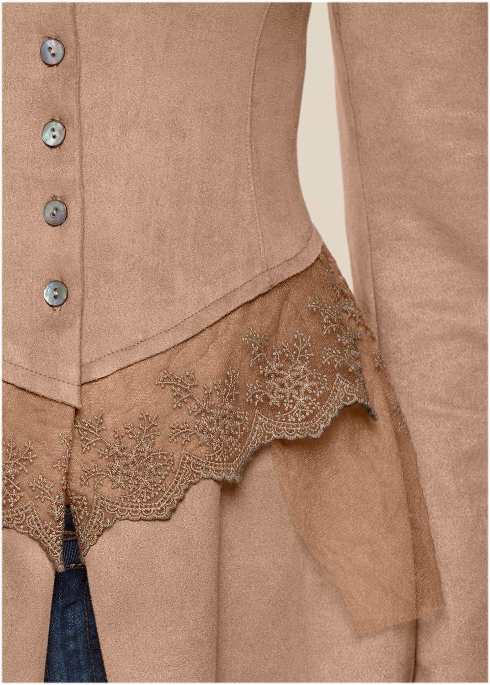Venus Faux-Suede And Lace Jacket in Tan