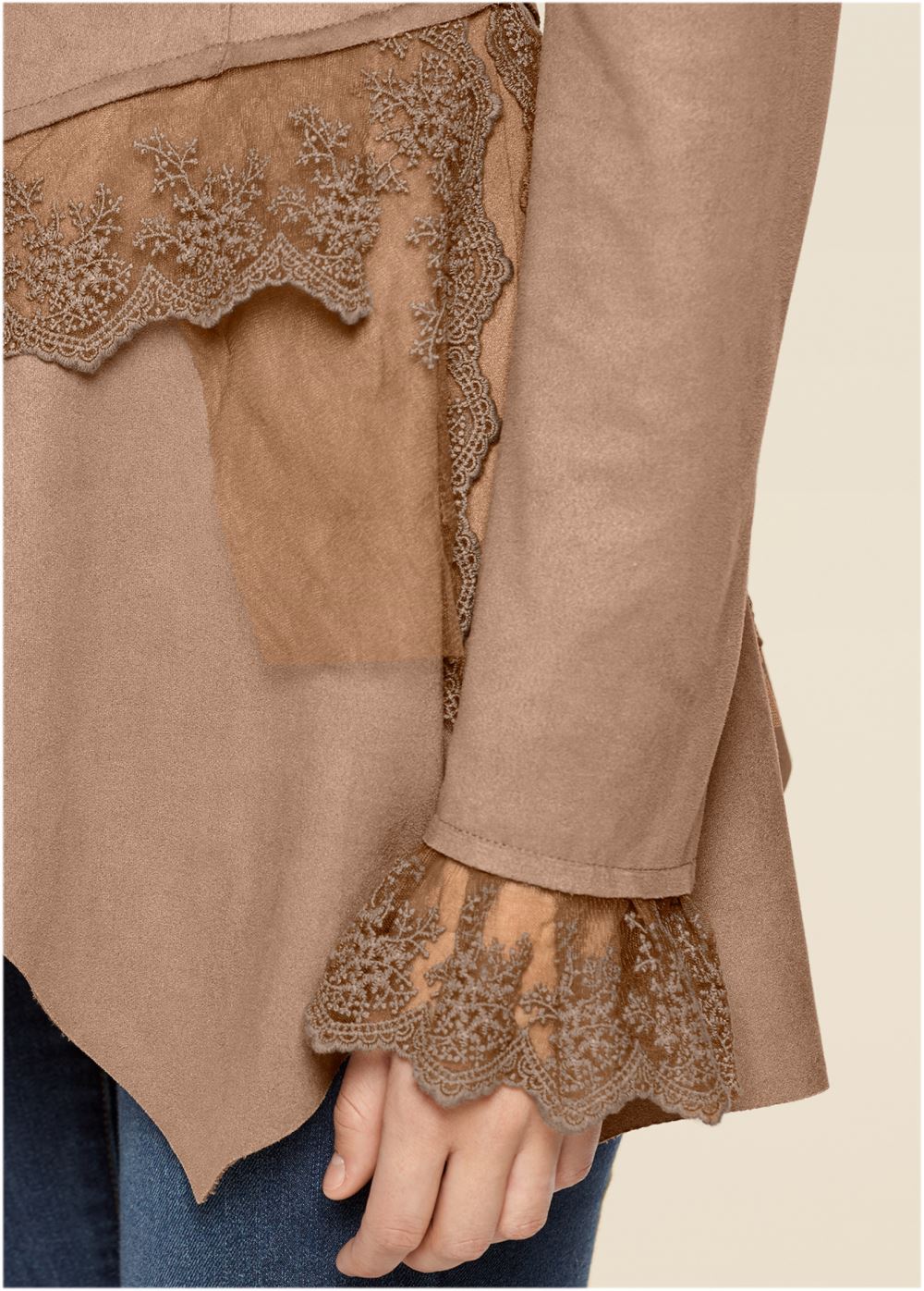 Venus Faux-Suede And Lace Jacket in Tan