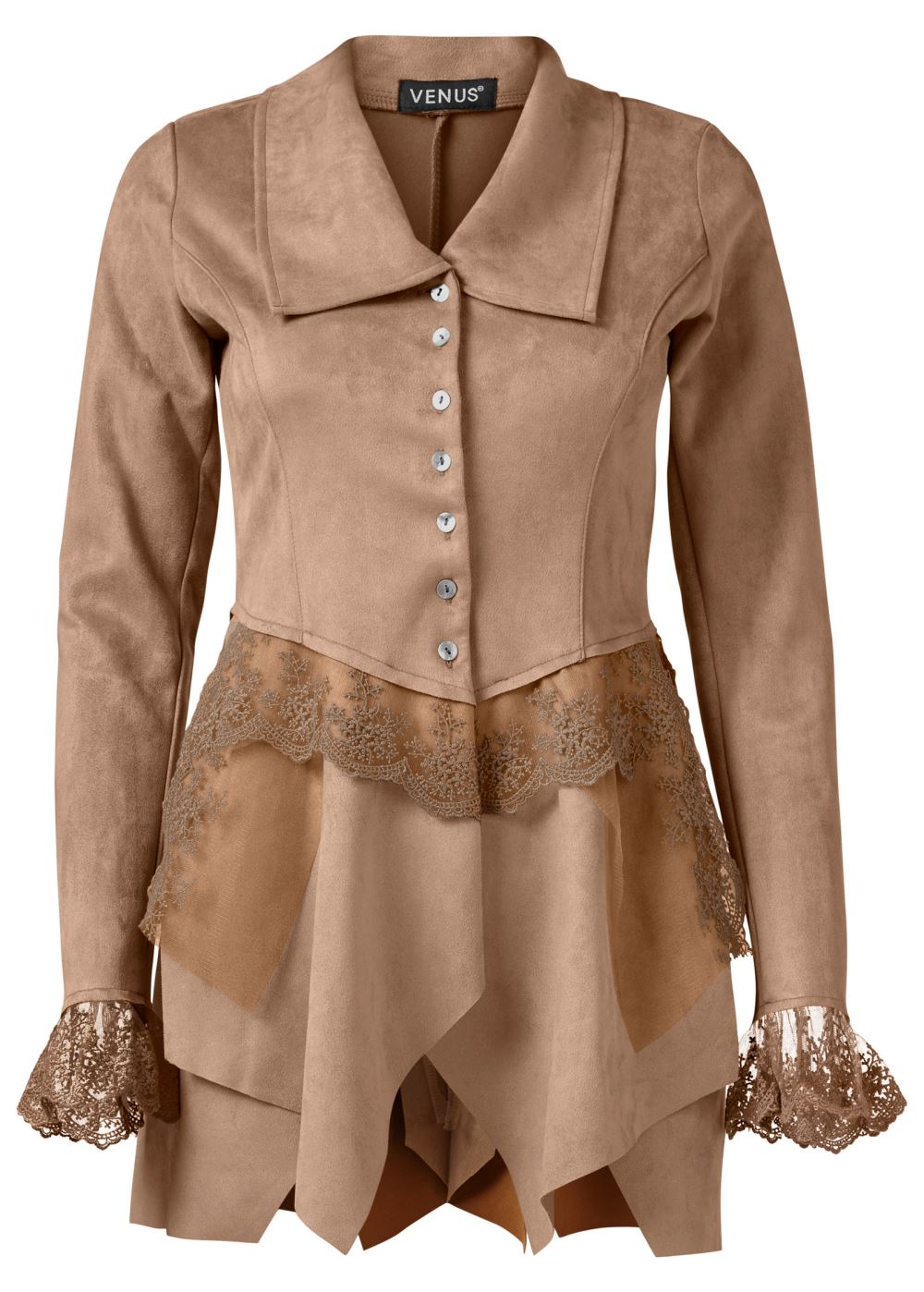 Venus Faux-Suede And Lace Jacket in Tan
