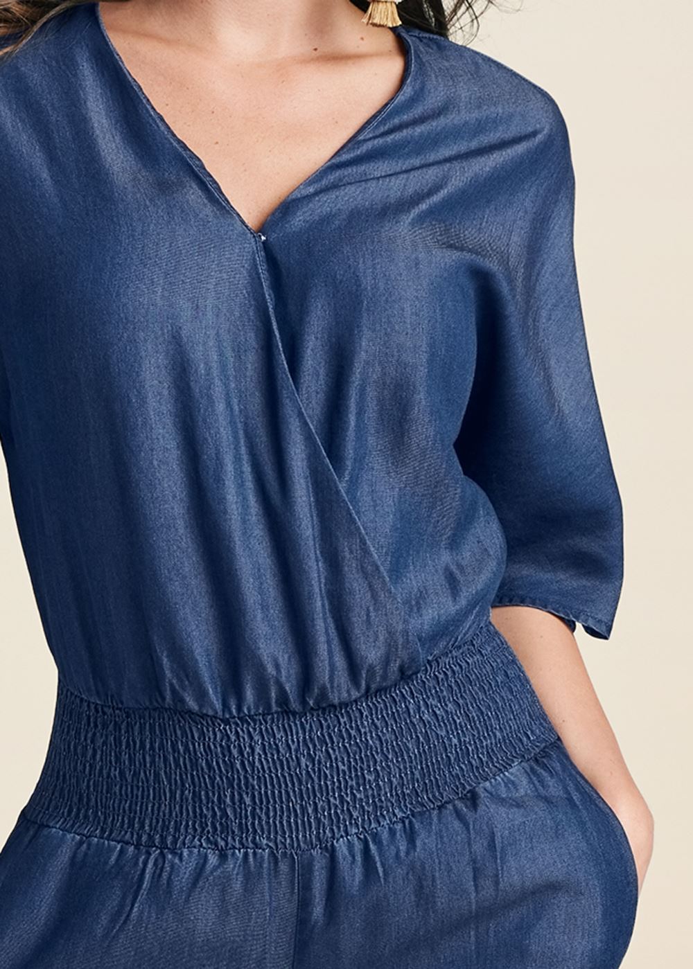 Venus Chambray Jumpsuit in Dark Wash