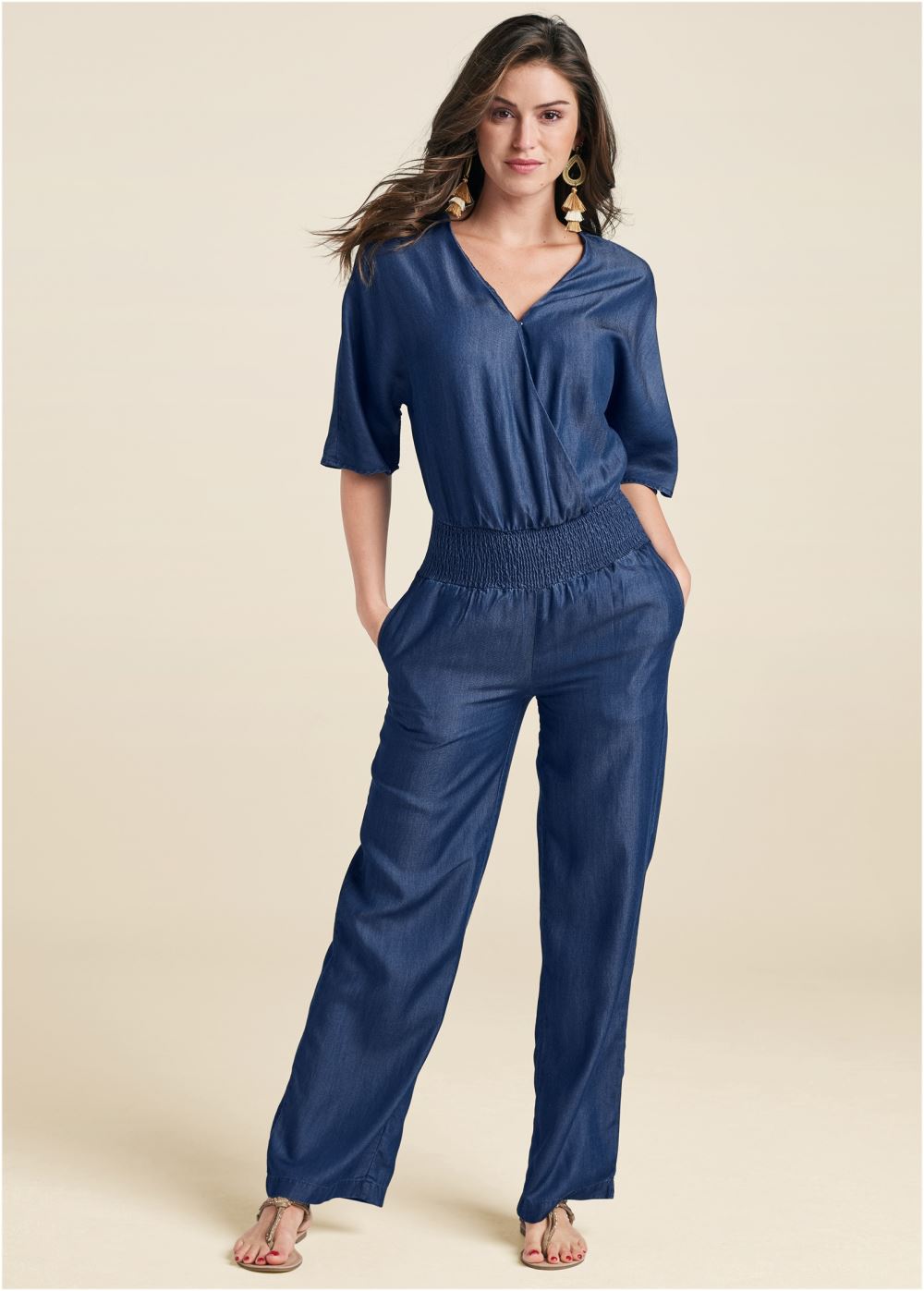 Venus Chambray Jumpsuit in Dark Wash