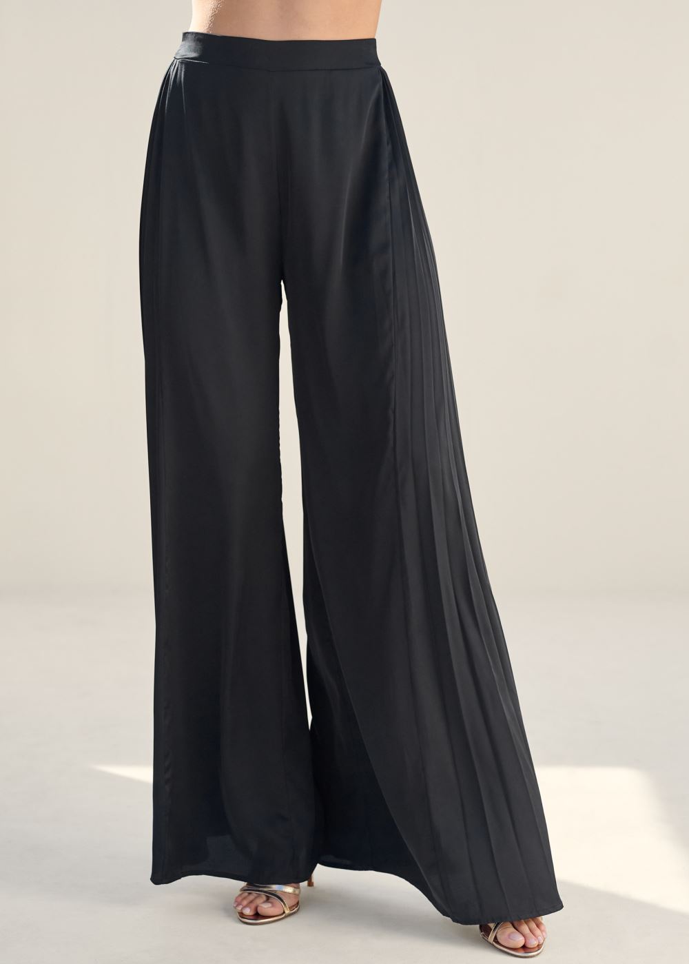 Venus Side Pleat Wide Leg Pants in Black