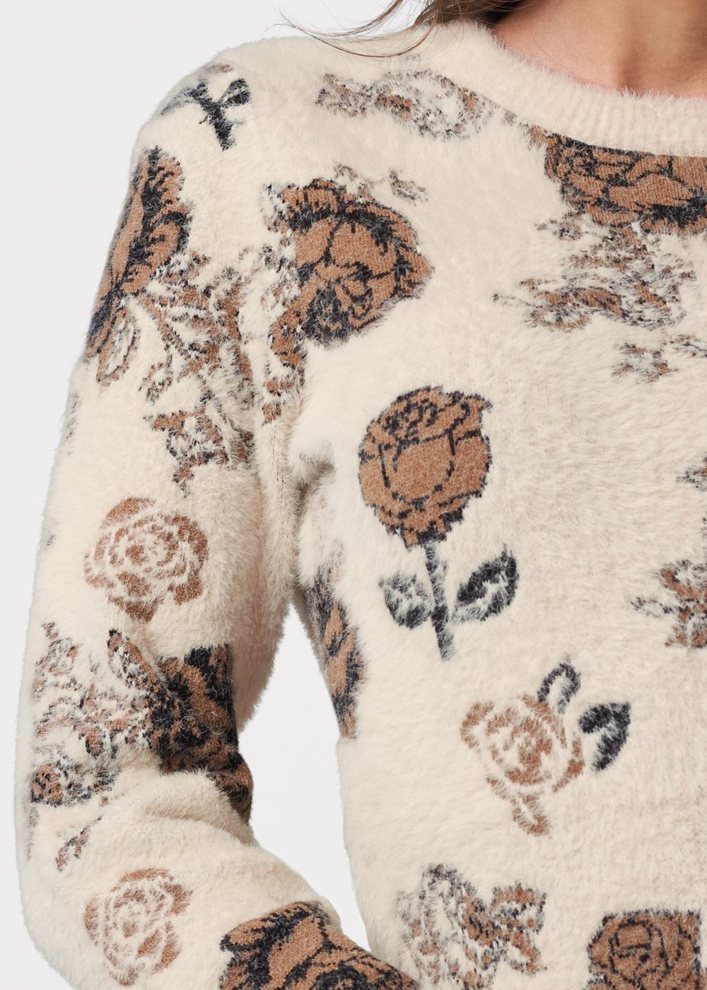 Venus VENUS | Eyelash Rose Print Sweater in White Multi