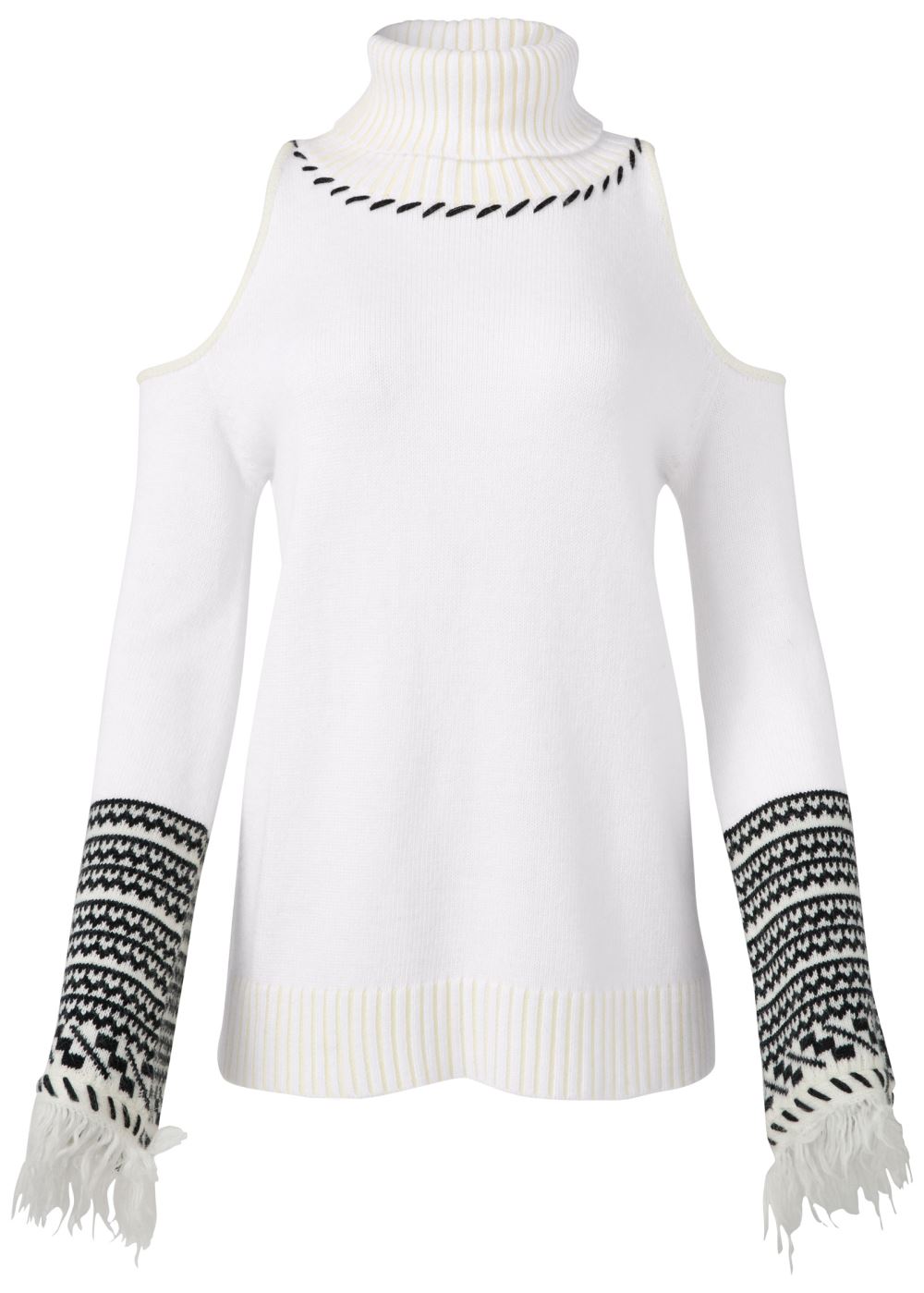 Venus VENUS | Cold-Shoulder Turtleneck Sweater in White & Black