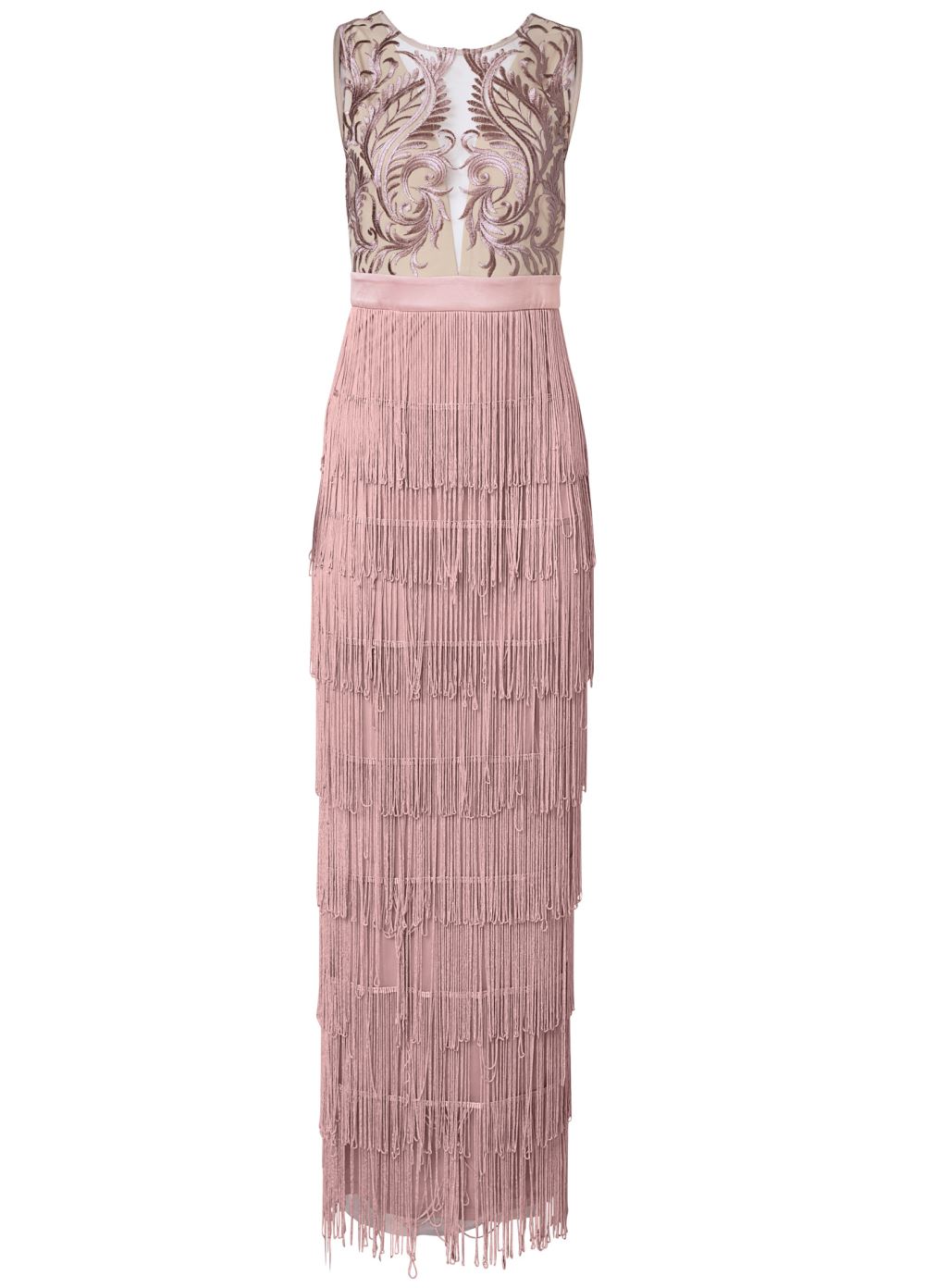 Venus Embroidered Fringe Long Dress - Tan