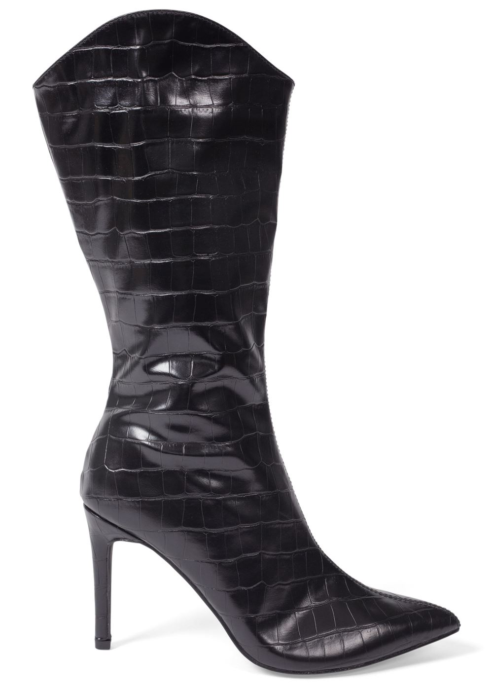 Venus Croc Faux-Leather Boots in Black
