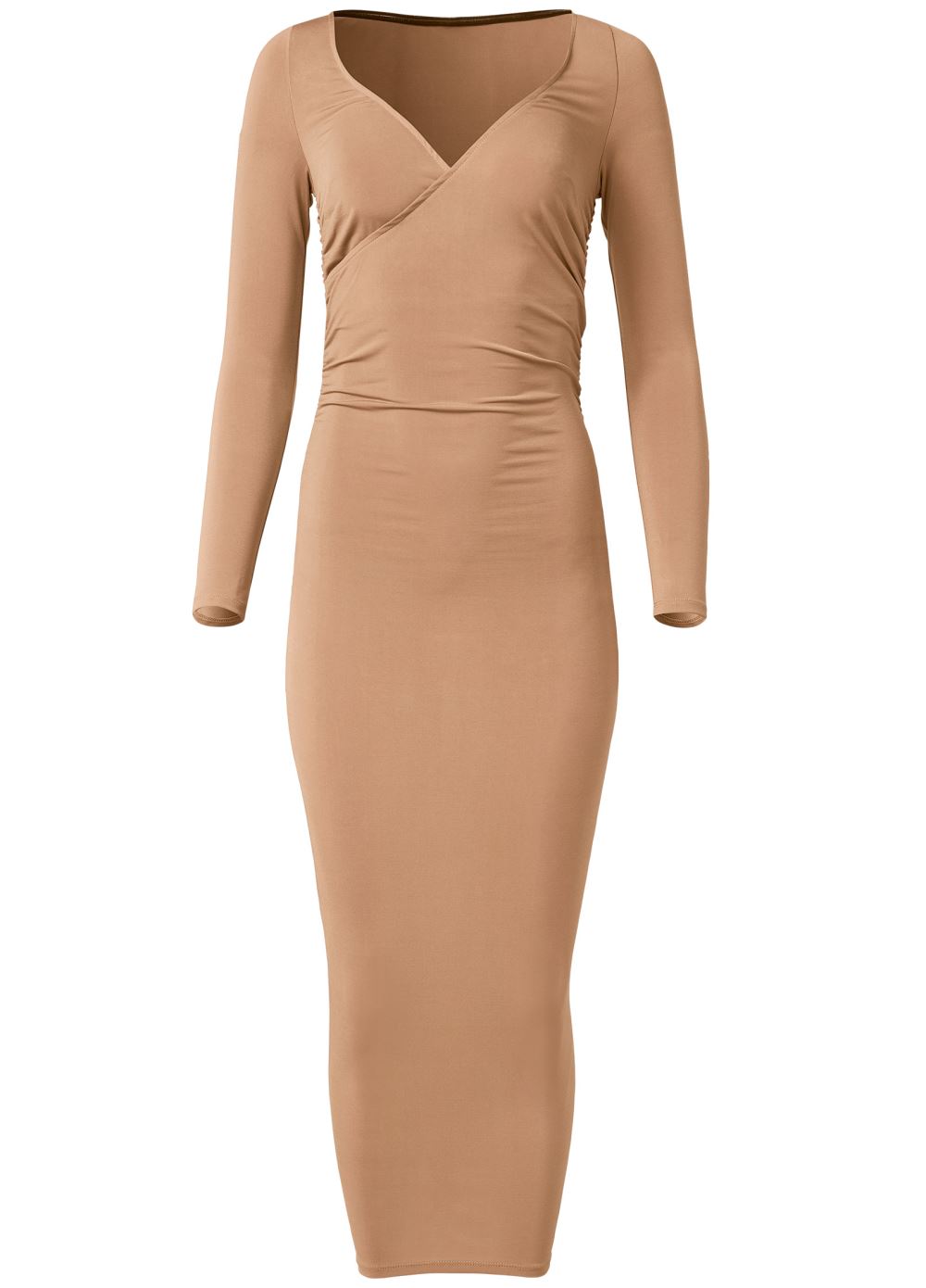 Venus Surplice Midi Dress - Light Brown