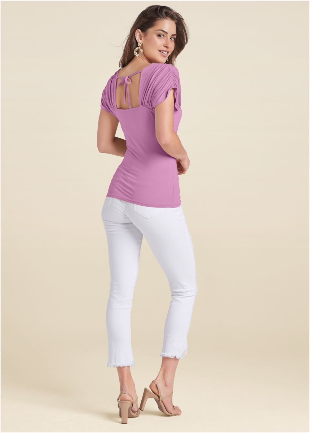 Venus Ruched Sleeve Top in Lavender