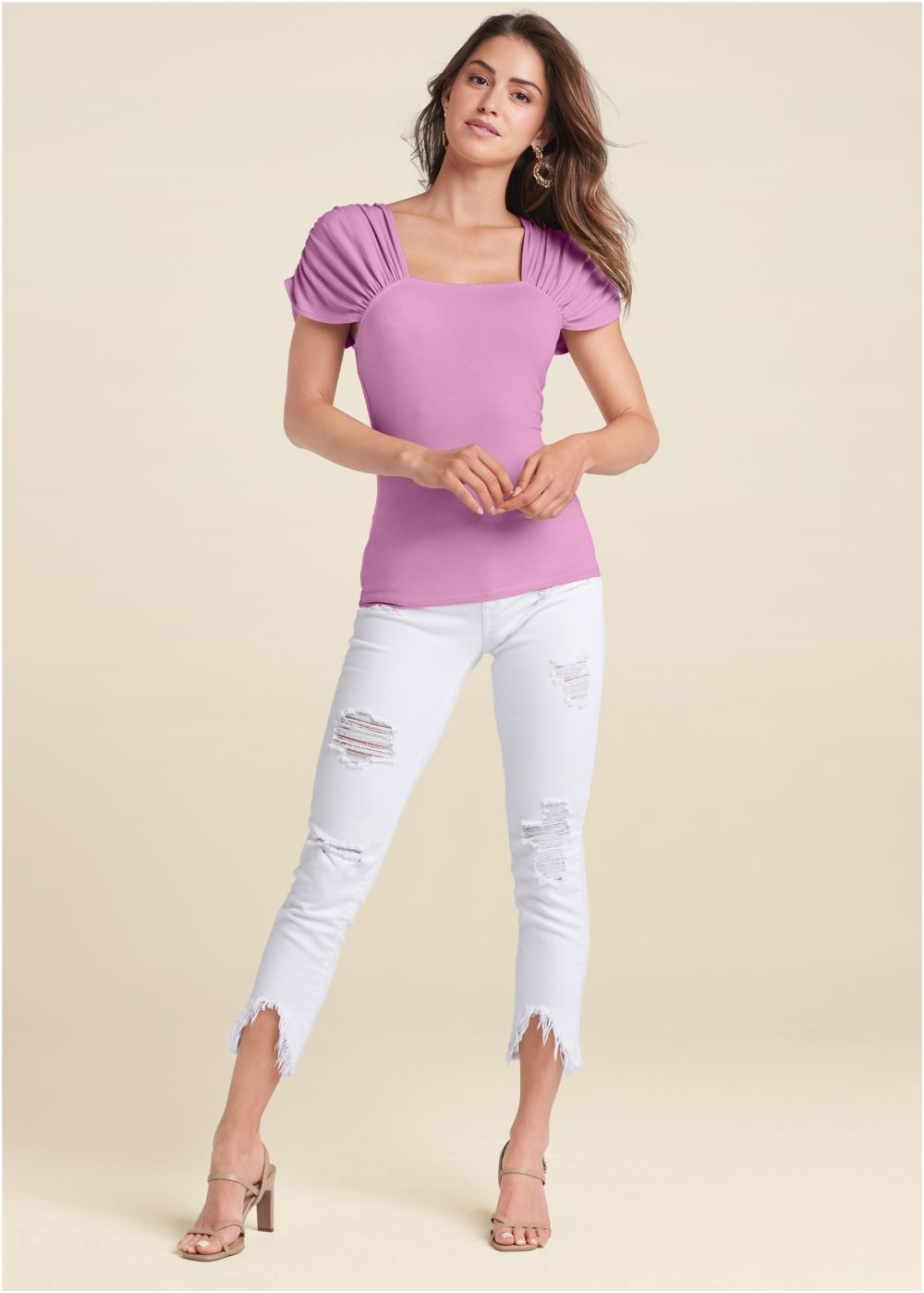 Venus Ruched Sleeve Top in Lavender