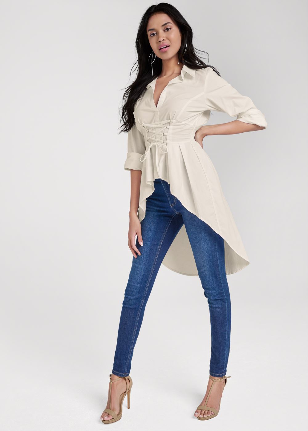Venus High-Low Corset Top in Off White