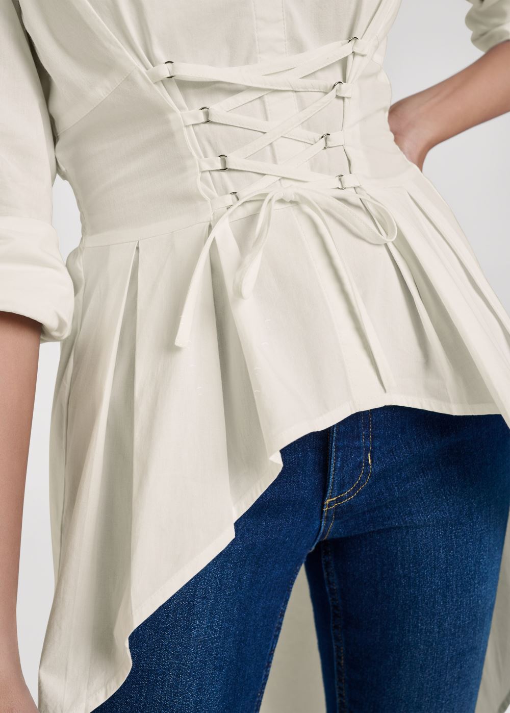 Venus High-Low Corset Top in Off White