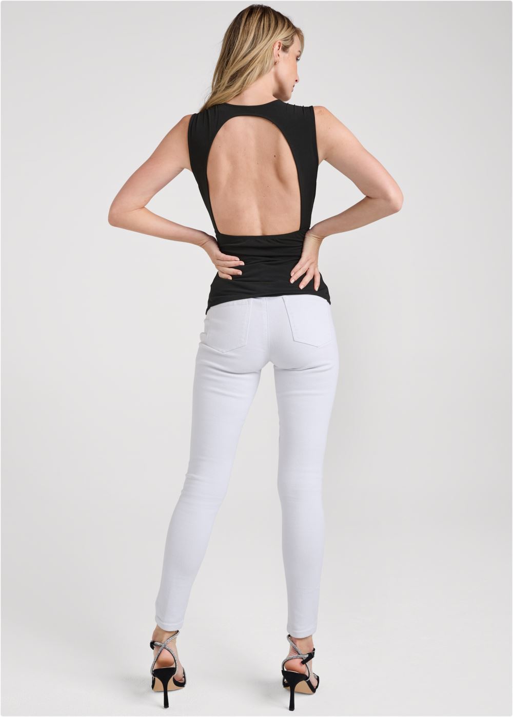 Venus Embellished Open Back Top in Black