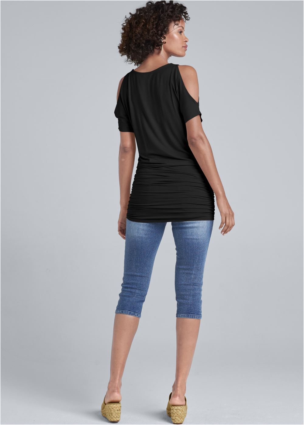 Venus Banded Hemline Tunic Top in Black