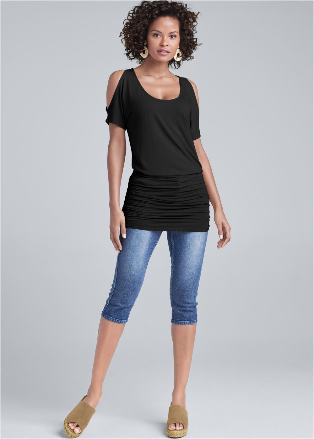 Venus Banded Hemline Tunic Top in Black