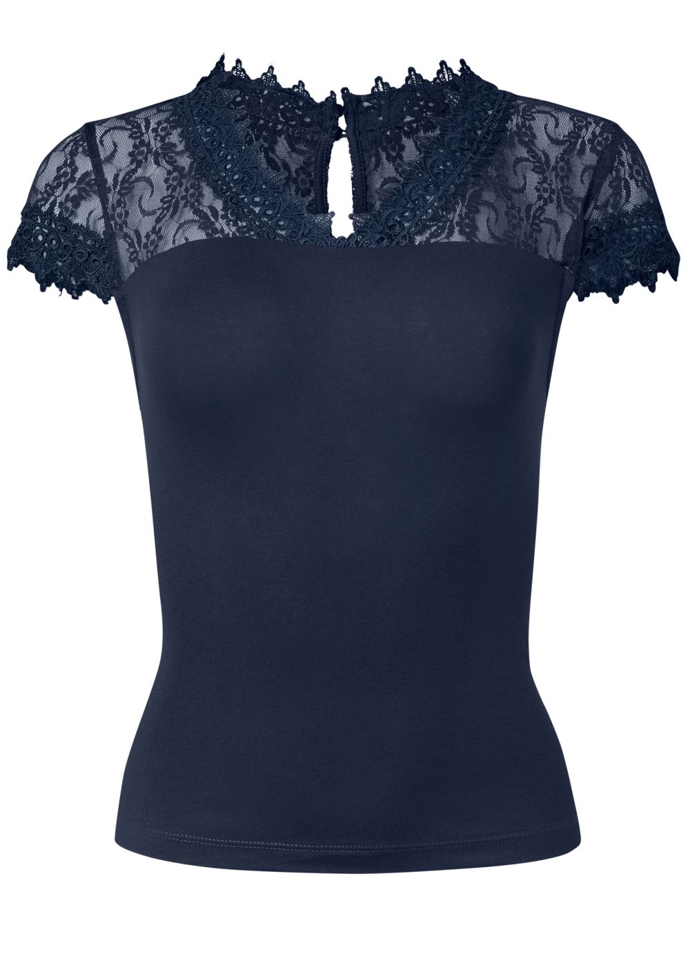 Venus Lace Detail Tee in Navy