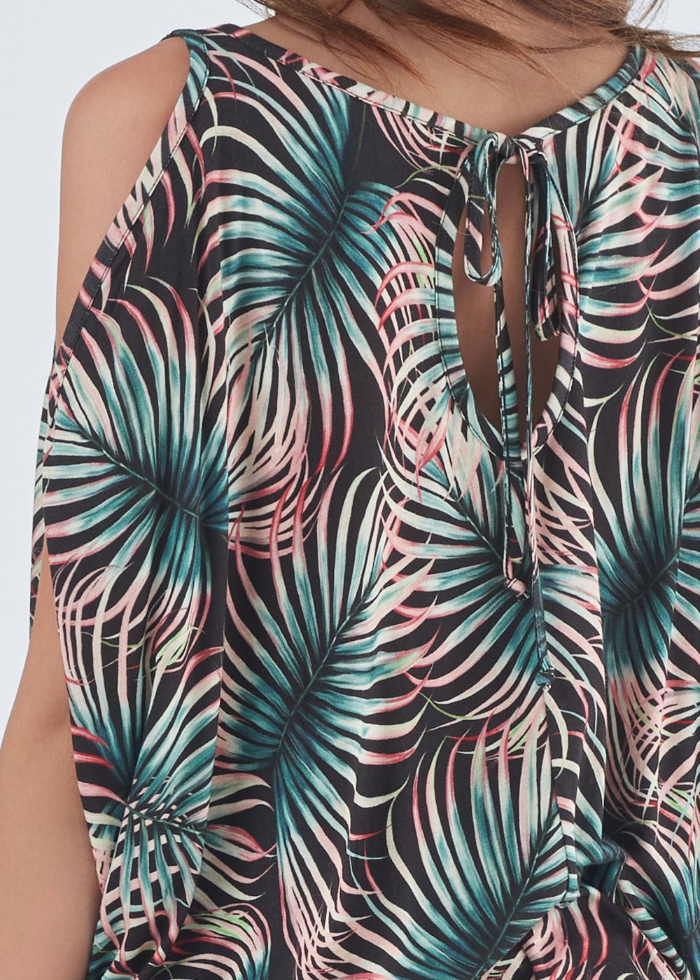 Venus Casual Cold-Shoulder Top in Black Multi