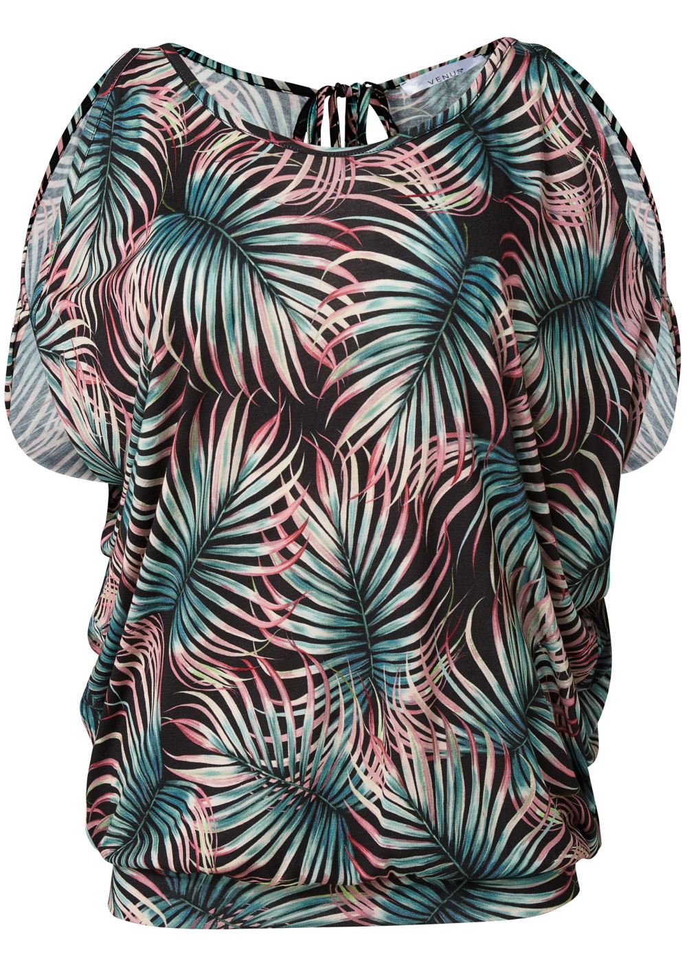 Venus Casual Cold-Shoulder Top in Black Multi