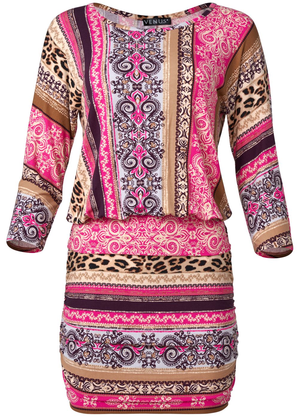 Venus Ruched Detail Dress - Pink Multi