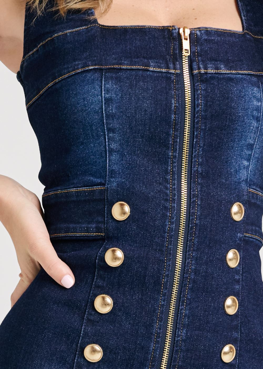 Venus Zip-Front Denim Dress - Dark Wash