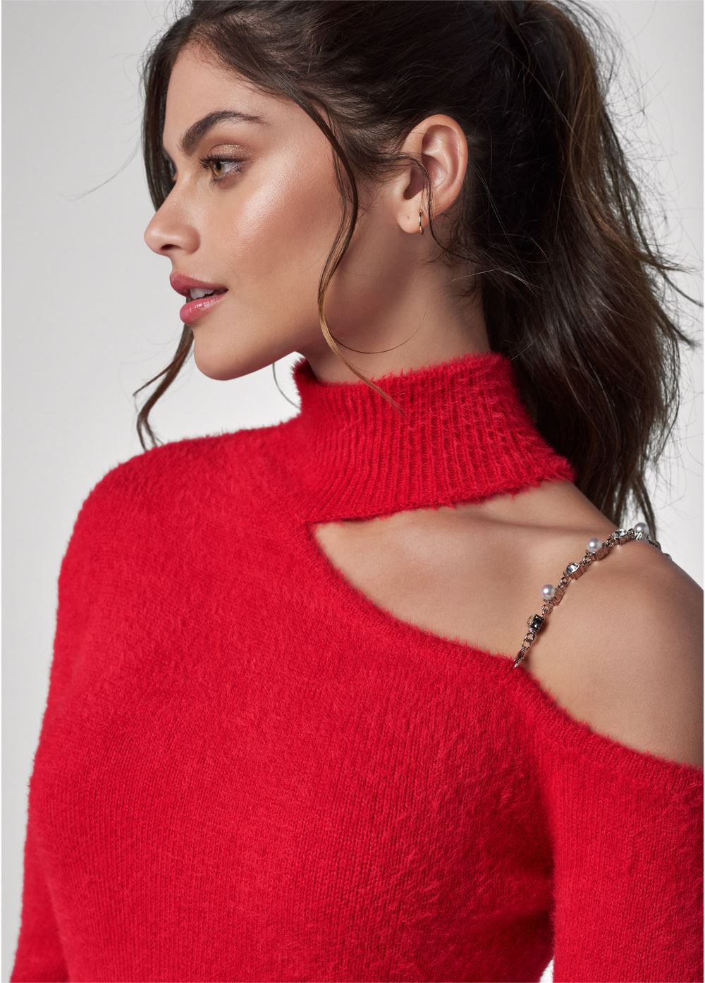 Venus VENUS | Cozy One Shoulder Sweater in Red