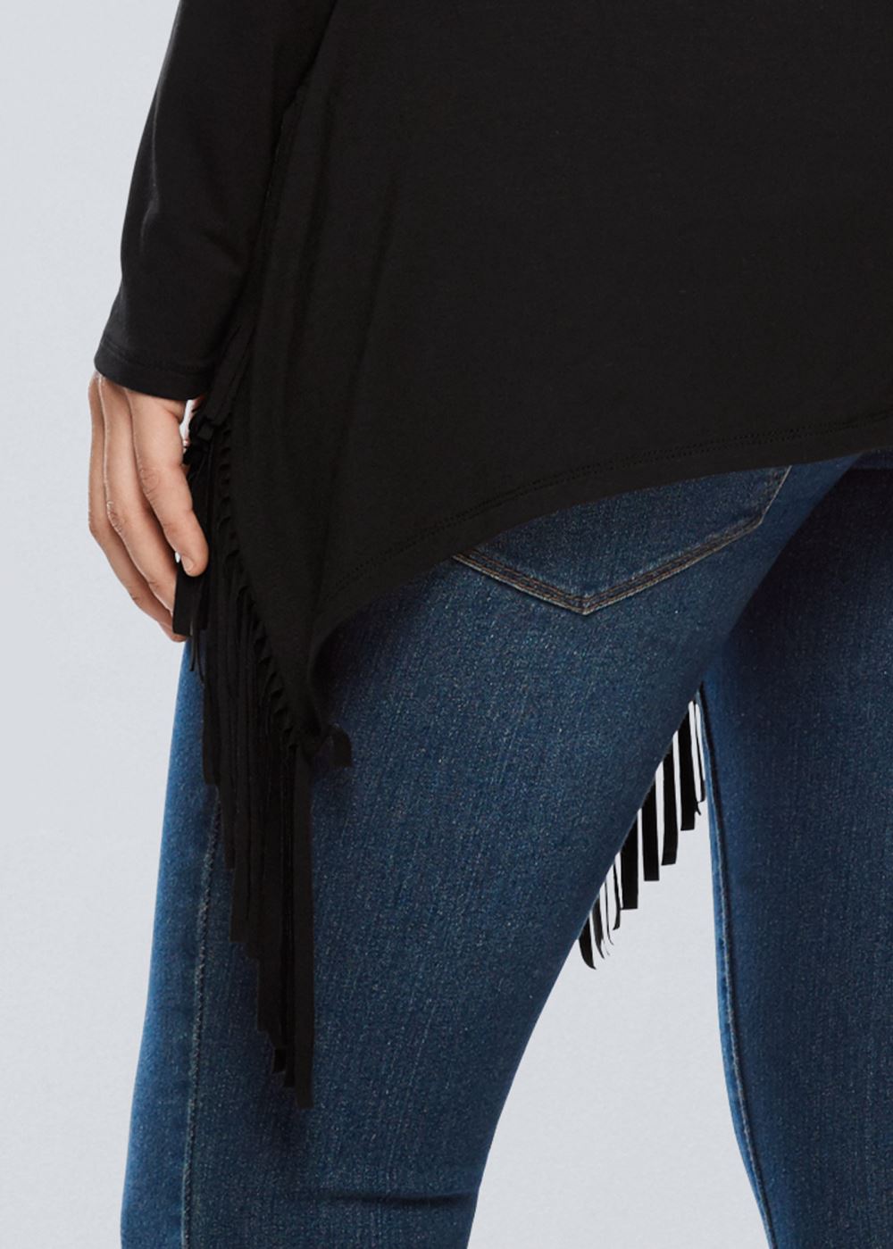 Venus Fringe Detail Tunic Top in Black