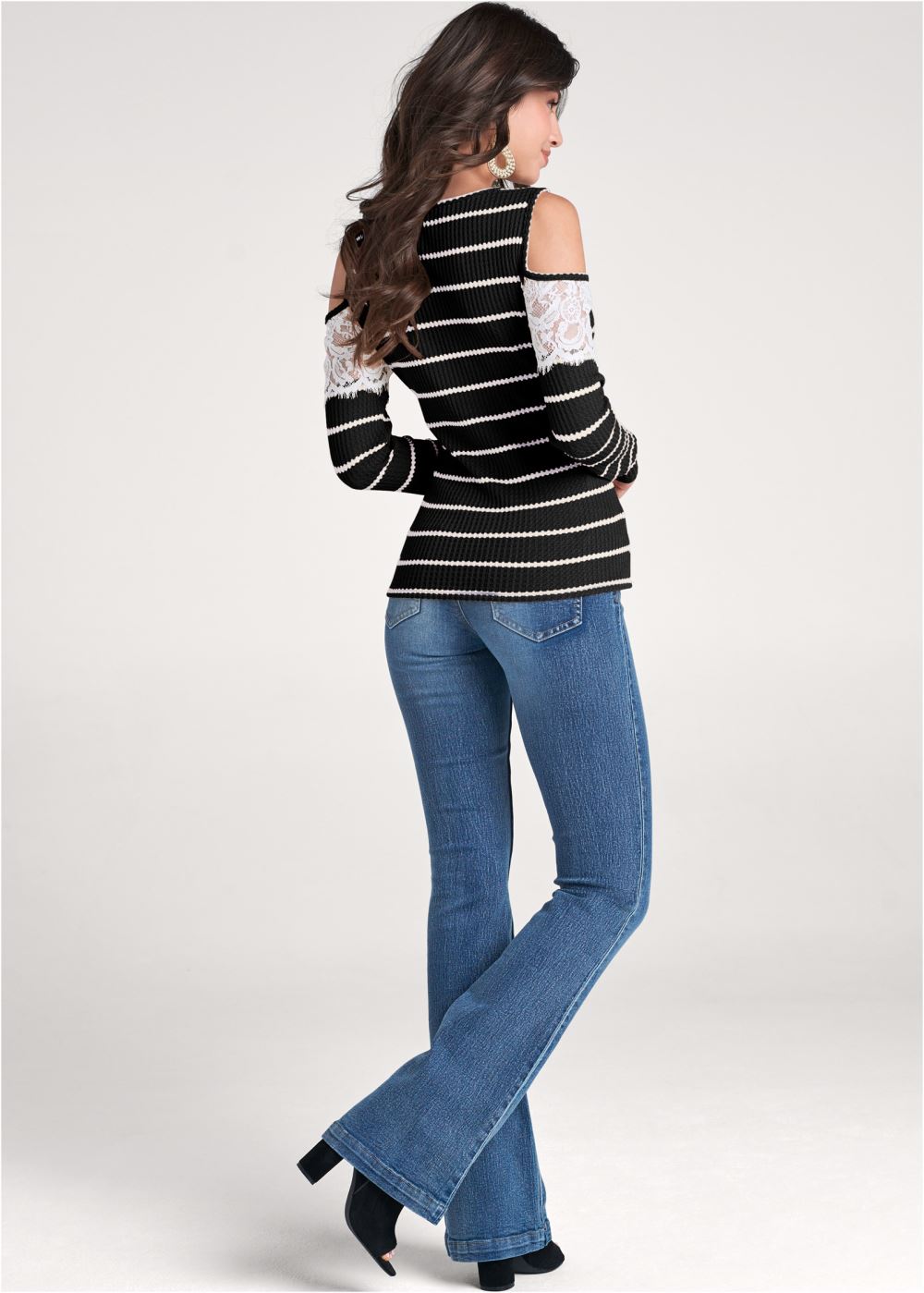 Venus Waffle Knit Lace Top in Black & White
