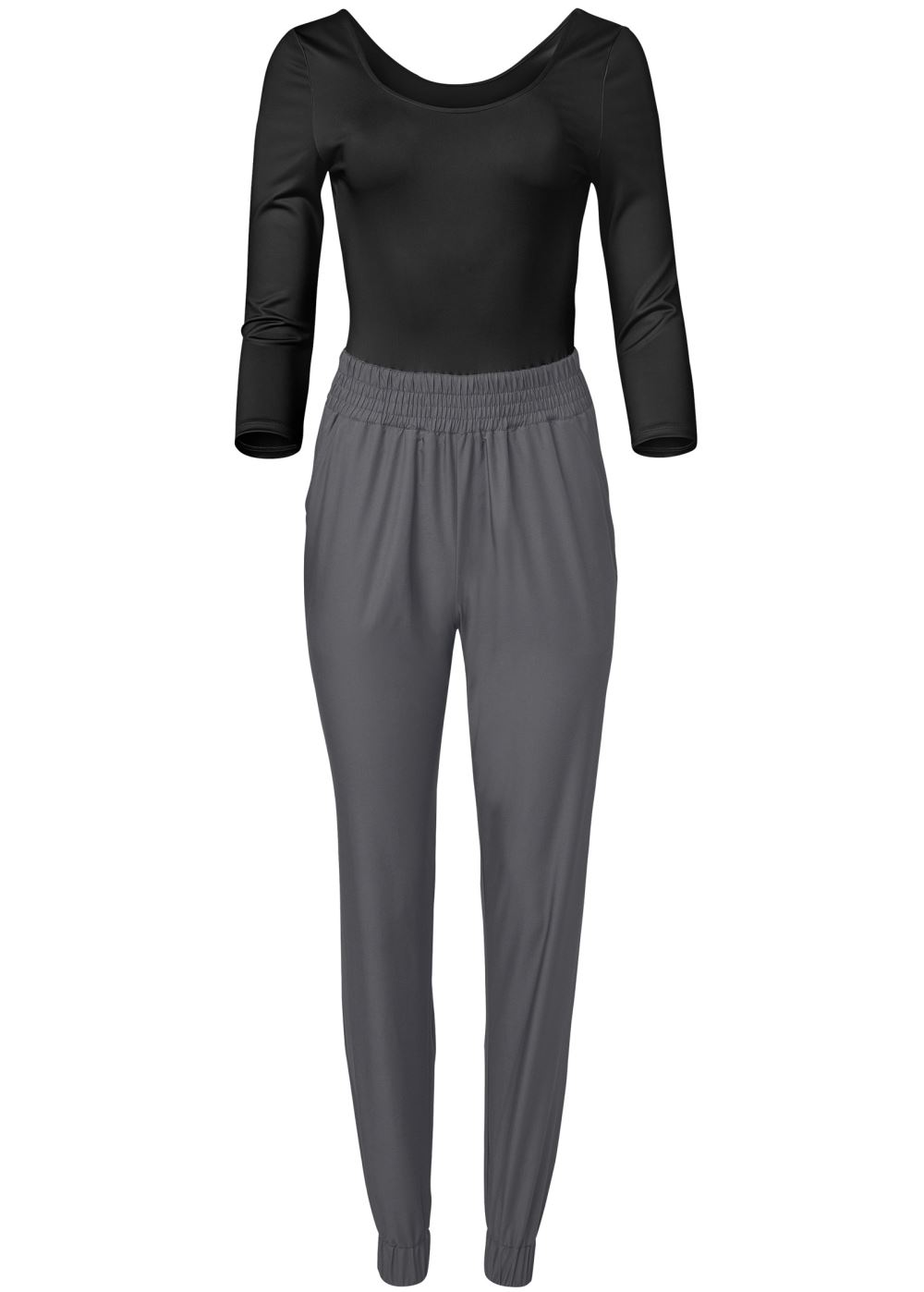 Venus Two-Tone Sport Jumpsuit in Black & Grey