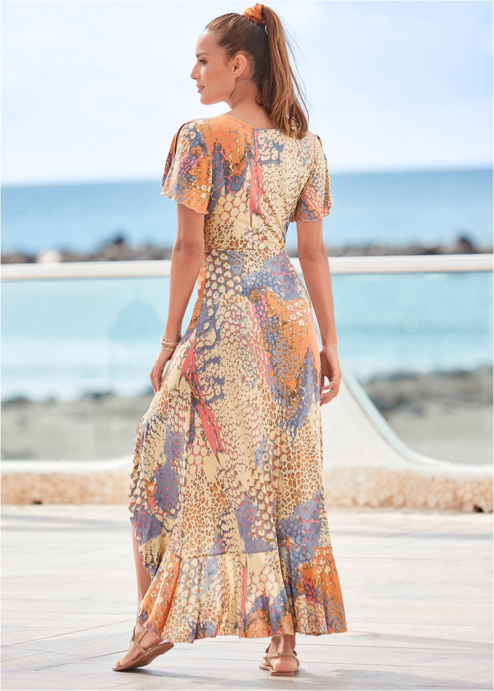 Venus Surplice Maxi Dress - Orange Multi