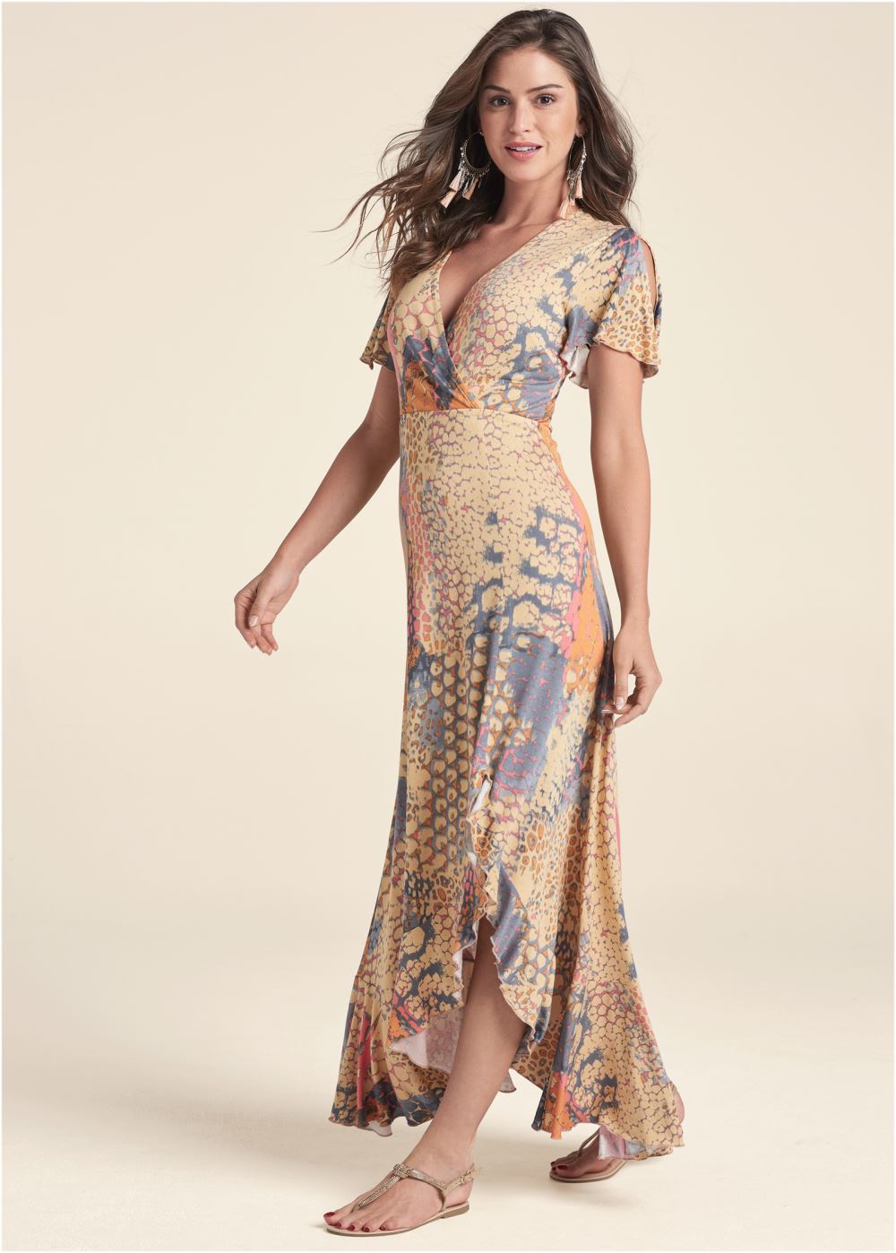 Venus Surplice Maxi Dress - Orange Multi