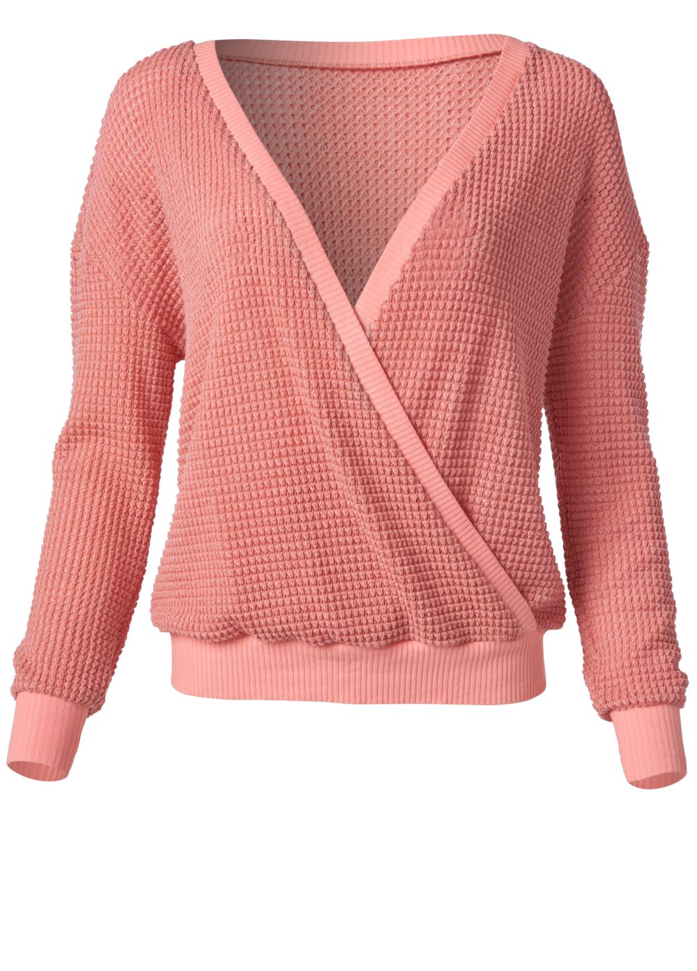 Venus Waffle Knit Surplice Lounge Top in Coral